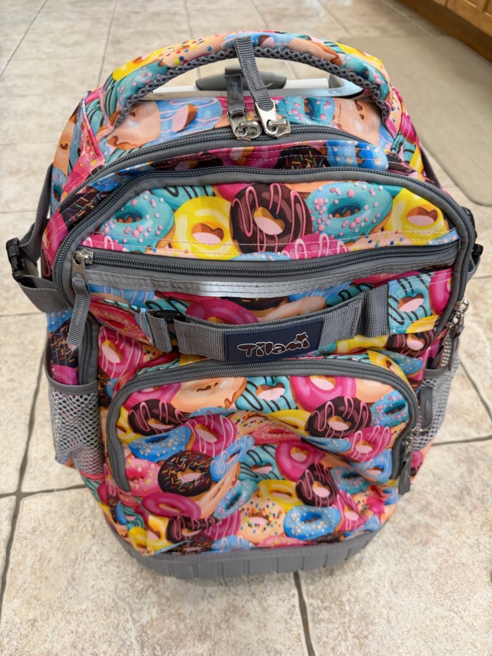 Tilami Pink Doughnut Kids Rolling Backpack 18 inch Wheeled Backpack